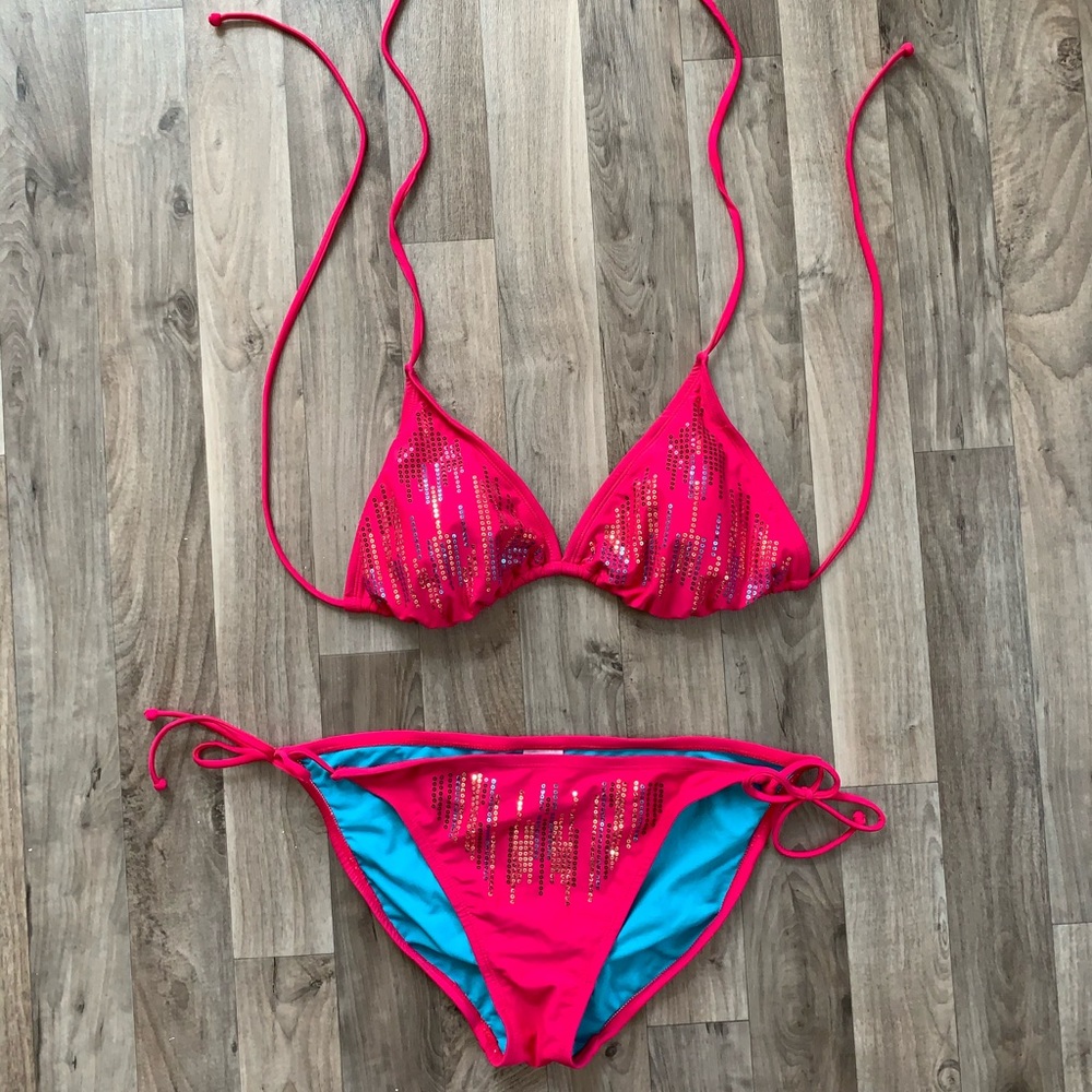 Pink Sequined Xhilaration Triangle Bikini